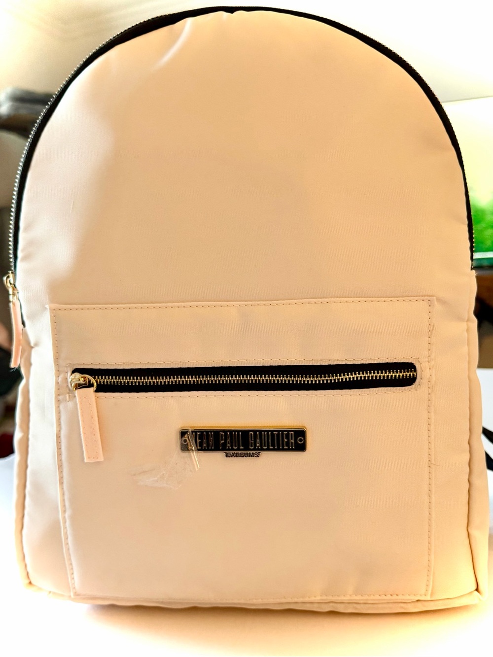 ✨authentic✨Jean Paul Gaultier Cream Backpack with Front Zip and Logo Plaque